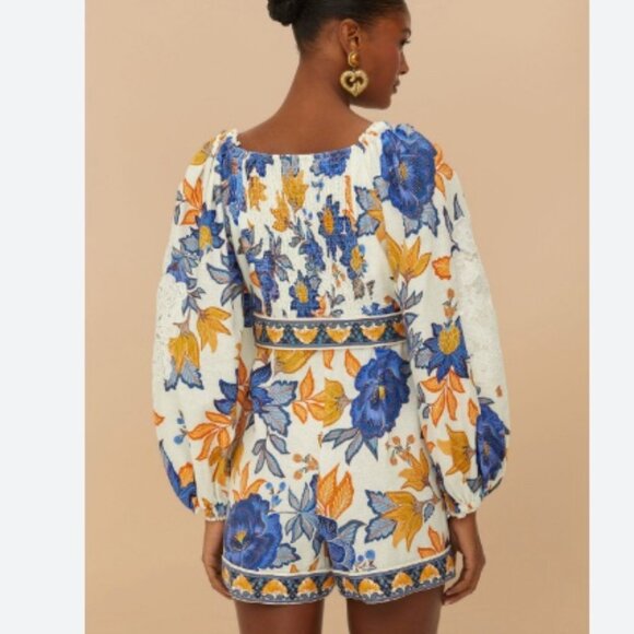 Farm Rio Yellow/Blue/White Lace Floral Romper size small NWT - Picture 2 of 15
